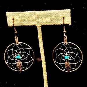 Dream catcher hook earrings with small turquoise bead